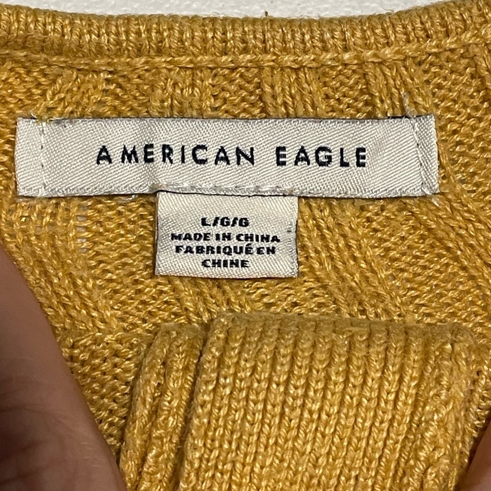 American Eagle 70s Boho Chic Sz Large Button Front Yellow Ribbed Sweater Crop - Picture 8 of 13